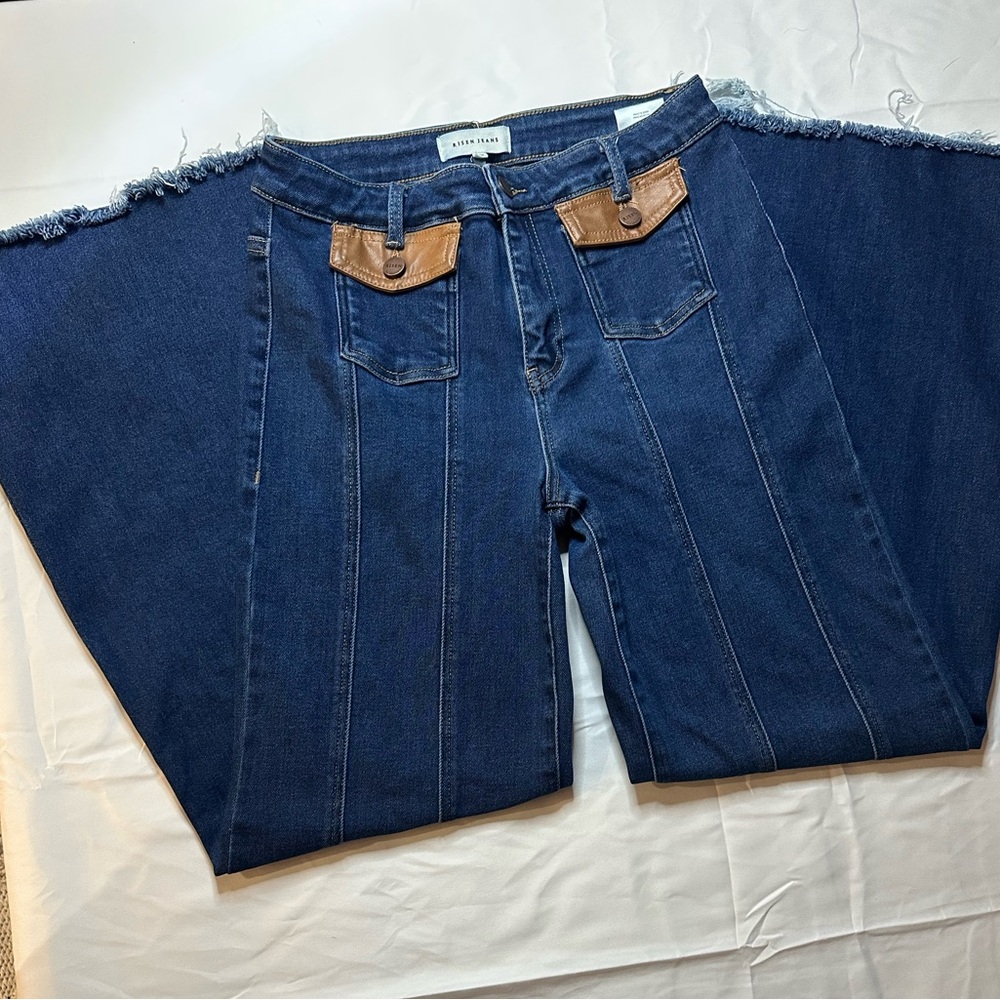 RISEN High-Rise Wide-Leg Women's Jeans - Dark Blue - Picture 7 of 10